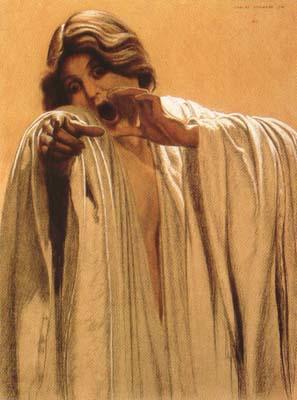 Carlos Schwabe Study for The Wave,feminine figure,back right Mixed media on board (mk19) France oil painting art